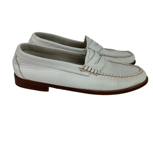 G.H. Bass Weejuns White Leather Penny Loafers 9M Moc Toe Preppie Flats - Picture 2 of 7